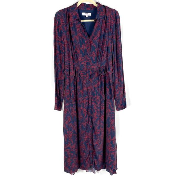 Jason Wu Print Midi Shirt Dress Blue Red Tie Neck Button Front Long Sleeve Sz 4 - Picture 4 of 13